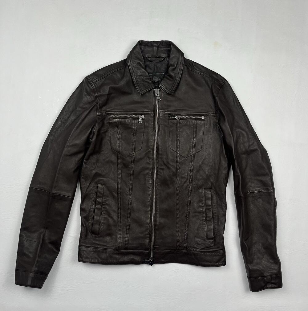 John Varvatos USA Leather Jacket Mens XS Brown Sheep Leather